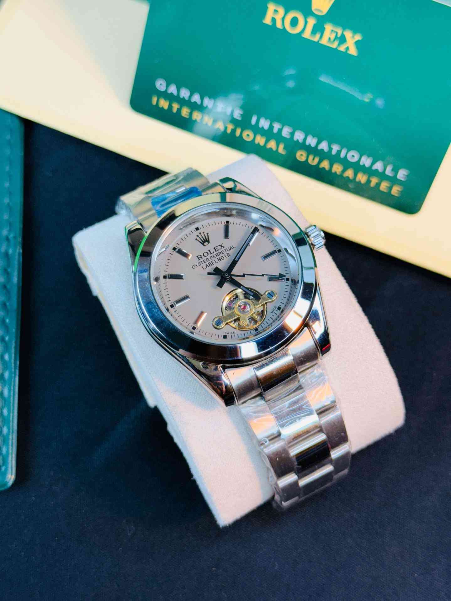 Rolex Oyster Perpetual Labenno Skeleton Edition Silver Dial With Silver Chain